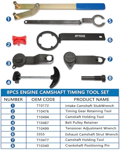DPTOOL 8-teiliges Nockenwellenwerkzeuge, zahnriemen Werkzeug für VAG EA211 1.0L 1.2L 1.4L 1.6L FSI TSI TFSI, für VW Audi A3/Golf VII/Jetta/Skoda Octavia/Seat Leon