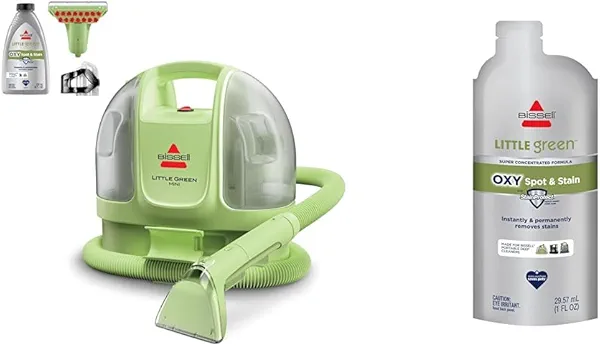 Bissell Little Green Mini Portable Carpet and Upholstery Deep Cleaner + BISSELL Little Green Pro Oxy Spot & Stain Super Concentrate for Portable Deep Cleaners