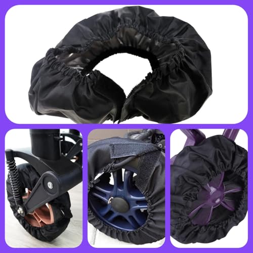 Image of 2 Pcs Stroller Wheel Protectors Black Dustproof Stroller Wheelchair Tire Protectors for Child Kid Jogger Wheels Protection Covers (S, 7.87 inch Diameter) (Black)