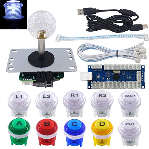 SJ@JX Arcade Game LED DIY Kit Mechanical Keyboard Switch LED Highlight Click Button Highlight Click Arcade Joystick Controller Zero Delay USB Encoder PC MAME Retropie Jamma