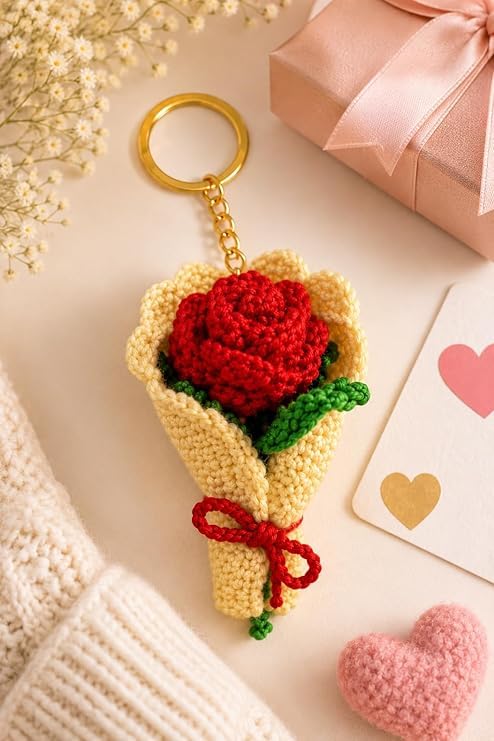 Image of Handmade Crochet Keychain Combo for Girls Women Cute Aesthetic Sunflower Strawberry Watermelon Daisy Knitted Keychain Bag Charm Purse Charm Car Key Ring Backpack Accessories Gift