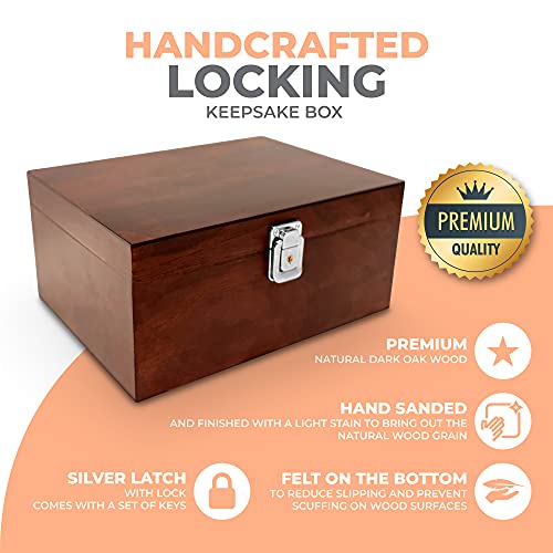 Blake & Lake Locking Wood Storage Box - Decorative Box For Home Or Office - Wooden Box With Hinged Lid Keepsake Box With Lock Oak Box For Home (Dark Oak) #TOP1