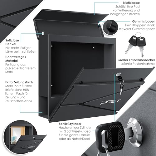 Rockible Briefkasten Mit Schloss - Wandmontage, Wetterfest & Sicher