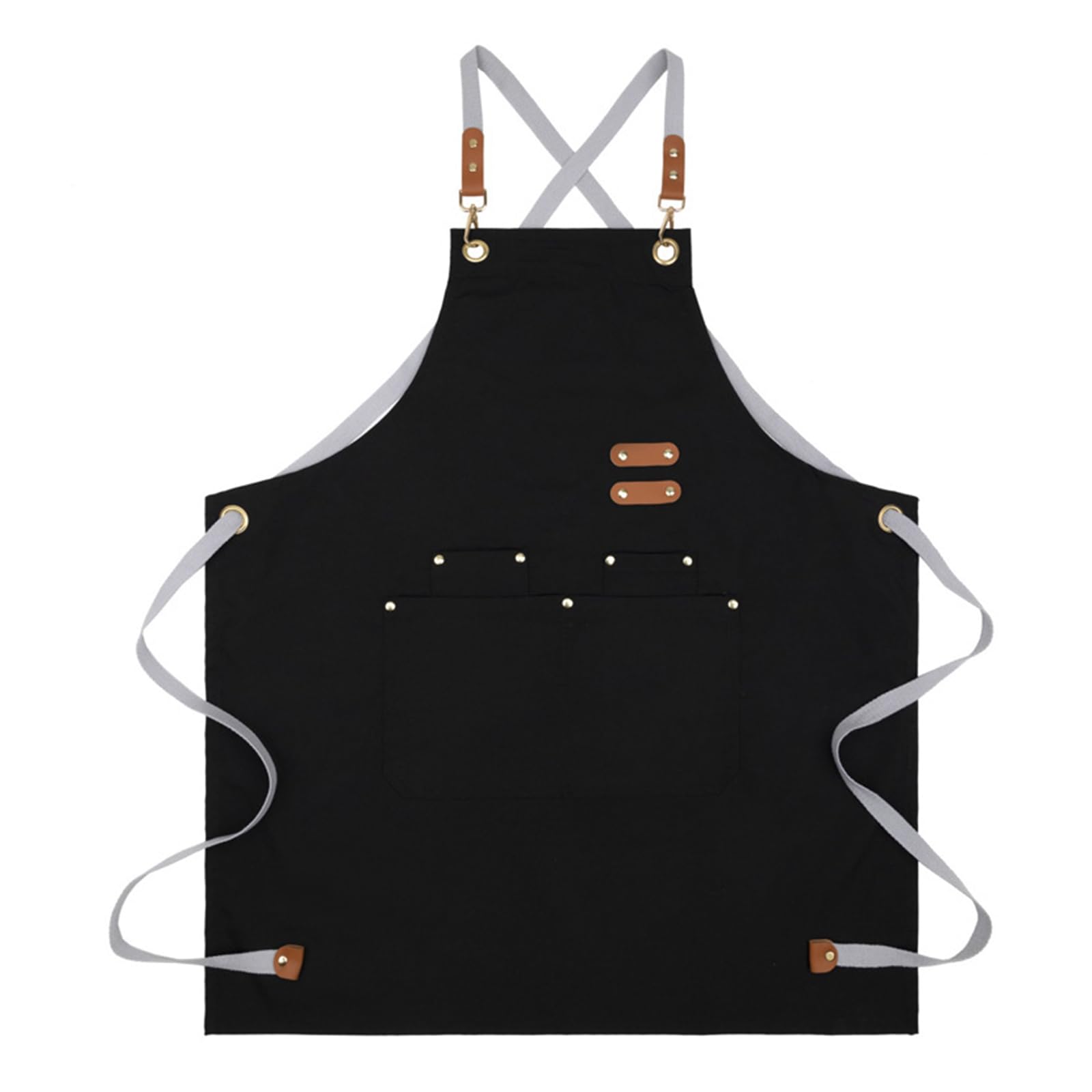 Long Knee-Length Chef Apron, Cross Back Kitchen Cooking APROn, Adjustable Long Baking AProNs, Unisex Work Pinafores with 4 Pockets, Waterproof Oil-Resistant Canvas Work Pinafore for Women Men (Black)
