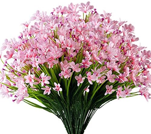 URSTOUD 6 Bundles Artificial Daffodils Flowers, Fake Artificial Greenery UV Resistant No Fade Faux Plastic Plants for Wedding Bridle Bouquet Indoor Outdoor Home Garden Kitchen Office Table Vase (Pink)