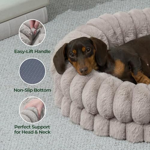 Image of BALANCE Luxury Donut Dog Bed, 24 Inches Round Dog Beds for Small Dogs Washable, Orthopedic Calming Pet Bed for Puppy and Cats with Anti-Slip Bottom (Oatmeal)