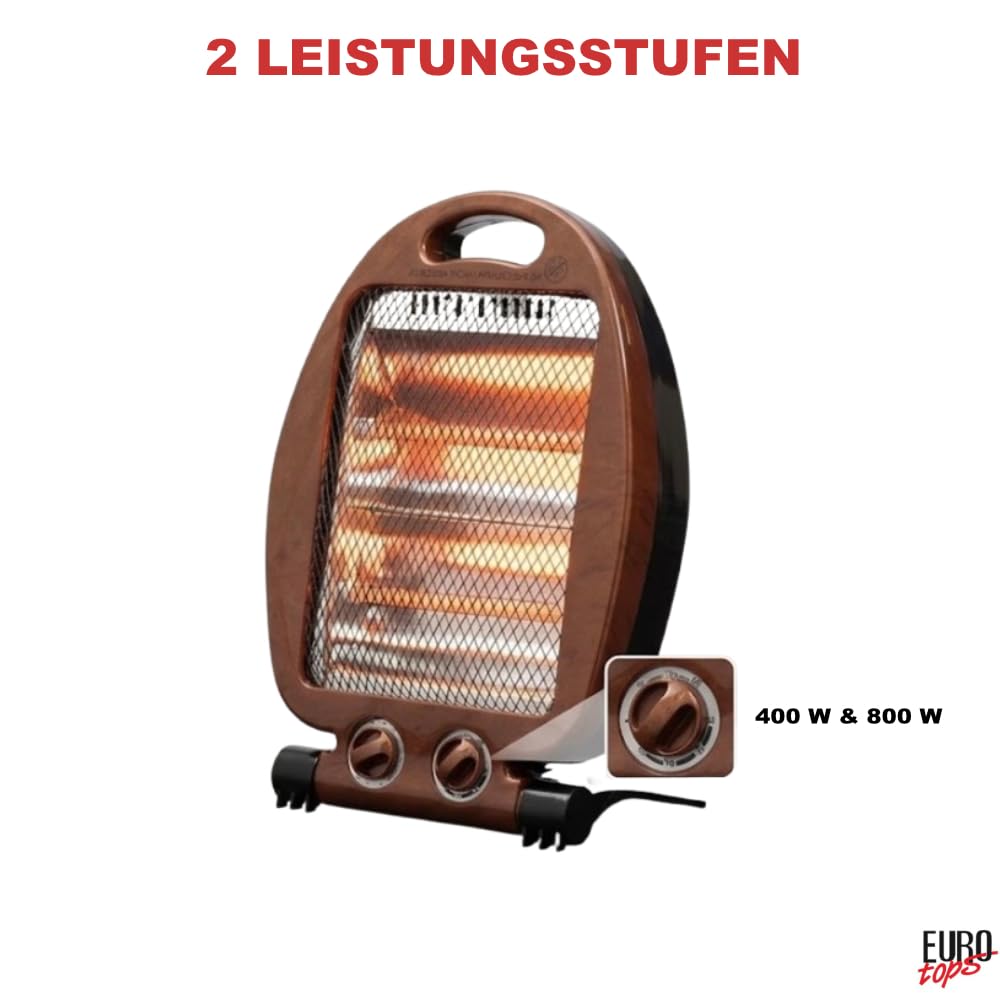 EUROtops Stufa a infrarossi 400/800 W, silenziosa, riscaldamento rapido profondo, timer, pieghevole, sicuro, per casa e ufficio