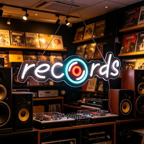 Image of Records Led Sign, Recorder Neon Light, Disc Player Neon Sign, Recording Led Light, Music Show Studio Room Wall Decor, Vinyl Disc Neon Light Bedroom Game Room Wall Art Christmas Birthday Gift
