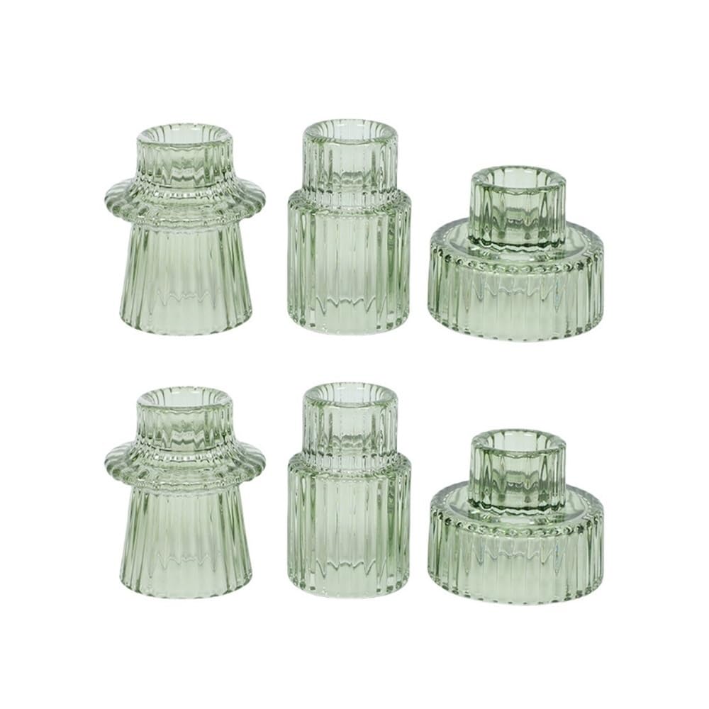 Candle Holder Set of 6 Elegant Clear Crystal & Stained Glass Candle Holder for Aroma Candles(Green)