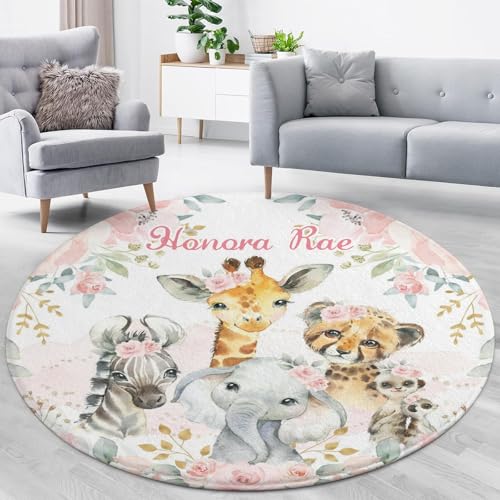 Tapete redondo personalizado de animales de safari 120 cm miniatura 1