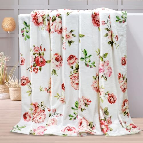 Tupmnbry Pink Rose Throw Blanket Botanical Floral Printed Blanket Super Soft Flannel Throw Blanket Lightweight Fluffy Plush Fuzzy Bed Blanket For Bedding Sofa And Travel 50 Inchx60 Inch thumb #1