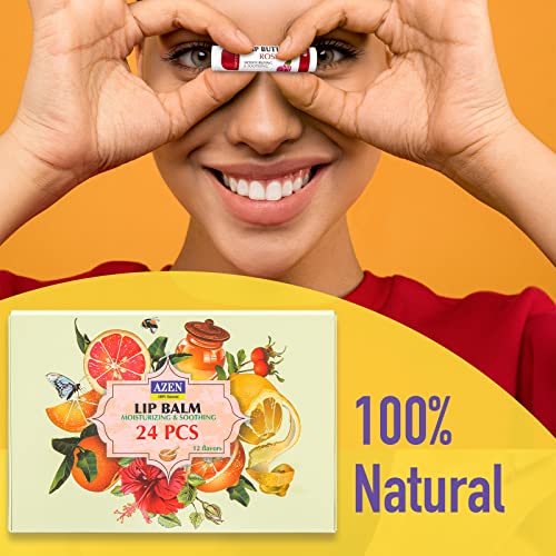 Azen 24 Pack Lip Balm, Natural Lip Balm Bulk, Lip Care Product, Moisturizing Lip Balm For Dry Cracked Lips #TOP7