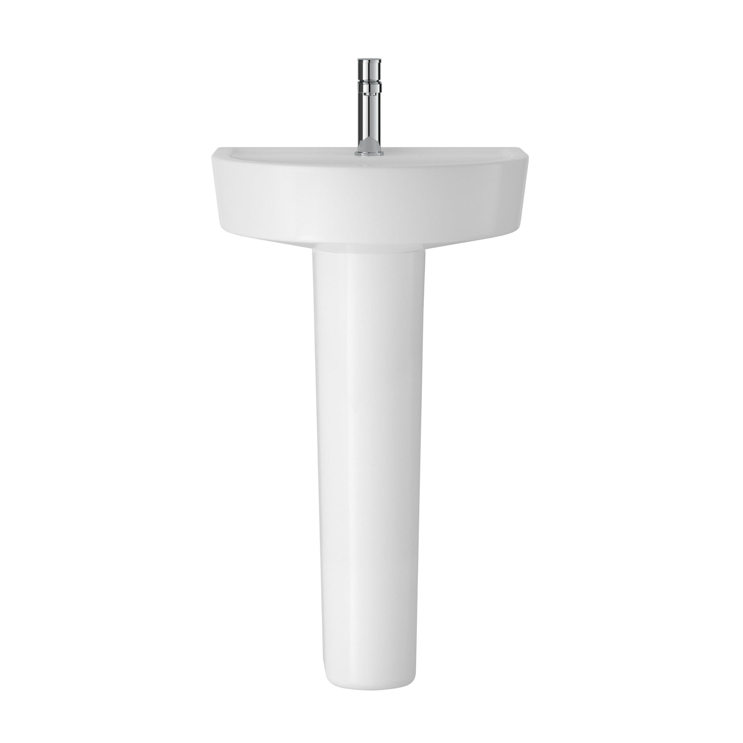 Balterley White 425Mm Bathroom Sink, Full Pedestal Ceramic Round Bowl Bathroom Wash Basin Sink With Overflow, 1 Tap Hole, Floor Standing Basin Sinks For Cloakroom - 425 X 380 X 825Mm (White)