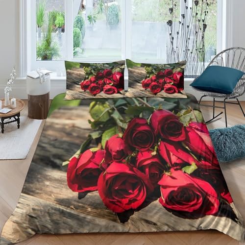 Housse de couette 3D roses rouges avec fermeture éclair pour garçon