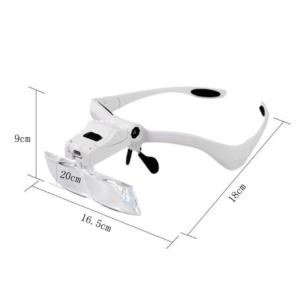 Lente d'ingrandimento frontale a mani libere con illuminazione a LED – Zoom 1X, 1,5X, 2X, 2,5X e 3,5X con 5 lenti intercambiabili, lenti lente d'ingrandimento frontale con illuminazione per la