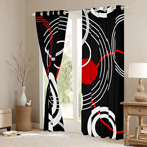 Loussiesd Retro Circle Darkening Window Drapes Black White Red Curtain Simple Style Blackout Curtainsfor Bedroom Children Modern SWindow Treatments W46*L54 - Image 3