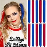 LADYAMZ Colored Hair Extensions 10 PCS, Colorful Party Highlights Clip in Synthetic Hair Extensions, Red and Blue Hair Accessories Hairpiece for Girl Women Party Favor Cosplay Gift 22 In