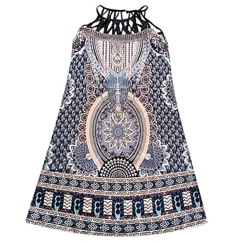 Robe sans manches imprimé ethnique en mesh pour femme casual