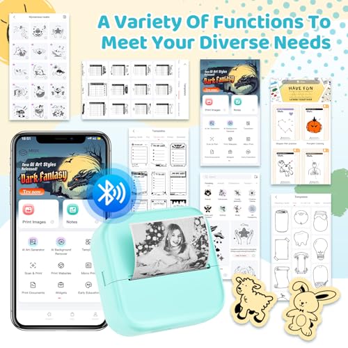 Image of Ponek Mini Sticker Printer, Print Pods Mini Thermal Sticker Printer M02X, Stickers Maker Machine for Kids, Student, Family, Green