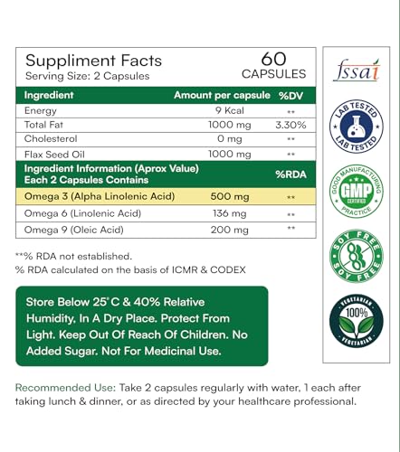 Image of Omega 3-6-9 1000mg Capsules With Plant-Based ALA, EPA & DHA | Supports Heart, Brain, Joint, Skin & Muscle Recovery | Non-GMO | 60 Capsules