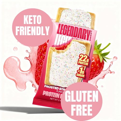 Legendary Foods 22g Protein Pastry 0g Added Sugar, Low Carb, Gluten Conscious, Keto Snack, Ideal for Glucose Management, Includes Whey Protein Isolate, 8 Pack Frosted Strawberry