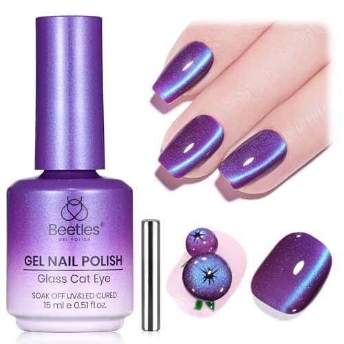 Image of Beetles Mystic Amethyst Purple Cat Eye Gel Nail Polish - 15ML Full Size Purple Cat Eye Glitter Spring Gel Polish Magnetic Translucent Glassy Effect Soak Off UV Nail Art DIY Manicure Gifts