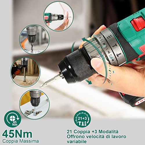 Trapano Avvitatore Batteria 18V, HYCHIKA Trapano a...