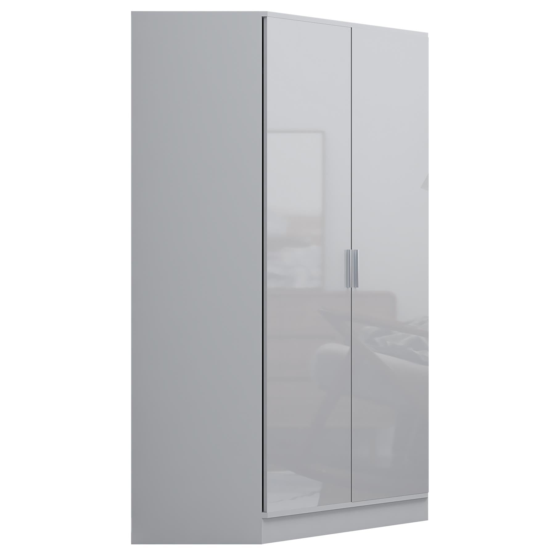 Reflect 2 Door Corner Wardrobe | White Gloss & Matt White | Bedroom Storage with 2 Hanging Rails & 8 Shelves | H: 180cm x W: 103cm x D: 103cm | Modern Space Saving Design