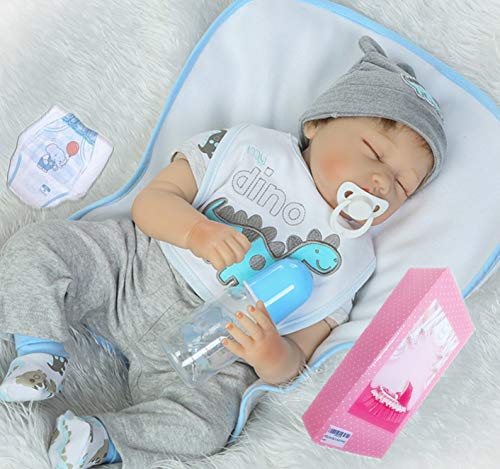 Realistic Reborn Baby Dolls Boy Soft Vinyl Silicone Sleeping Baby Doll 22 Inches Weighted Baby Reborn Dolls Handmade Real Baby Doll Alive Eyes Closed