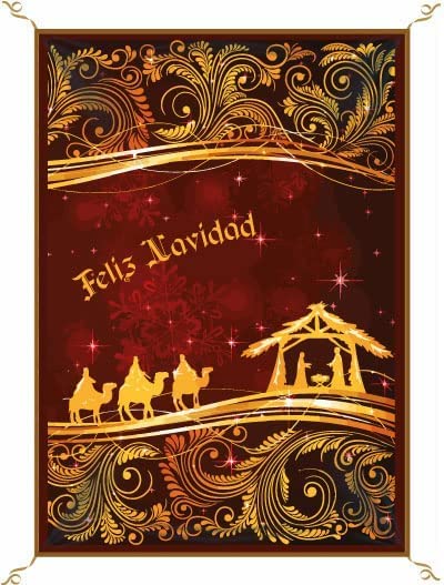 Porras E&B Balconera de Navidad con motivos navideños. Los Reyes Magos van a ver al niño. Dios ha nacido. Celebra la Navidad.