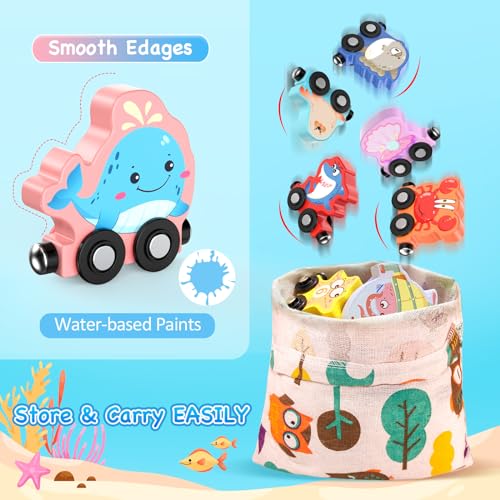 image for Zeoddler Toys for Toddlers, 11 Magnetic Wooden Sea Animals Train Set, 