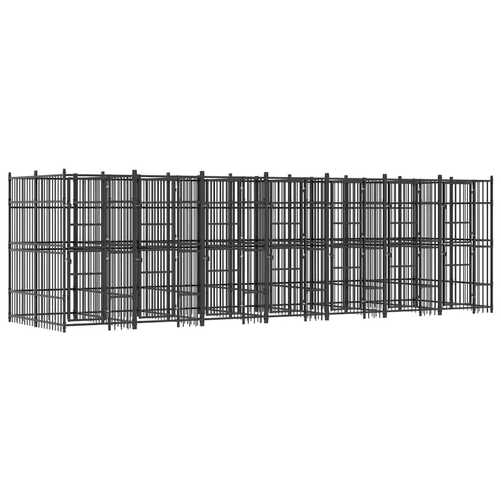 Recinto Cani da Esterno in Acciaio Nero 12,9 mq 672x192x200 cm