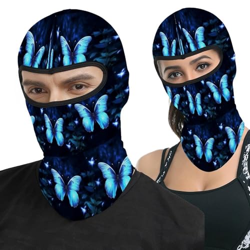 Balaclava para Hombres y Mujeres Azul con Estampado de Mariposa, Mascarilla de Moto, Máscara Facial Completa para Cabeza, Gorro Calentador para el Cuello miniatura 1