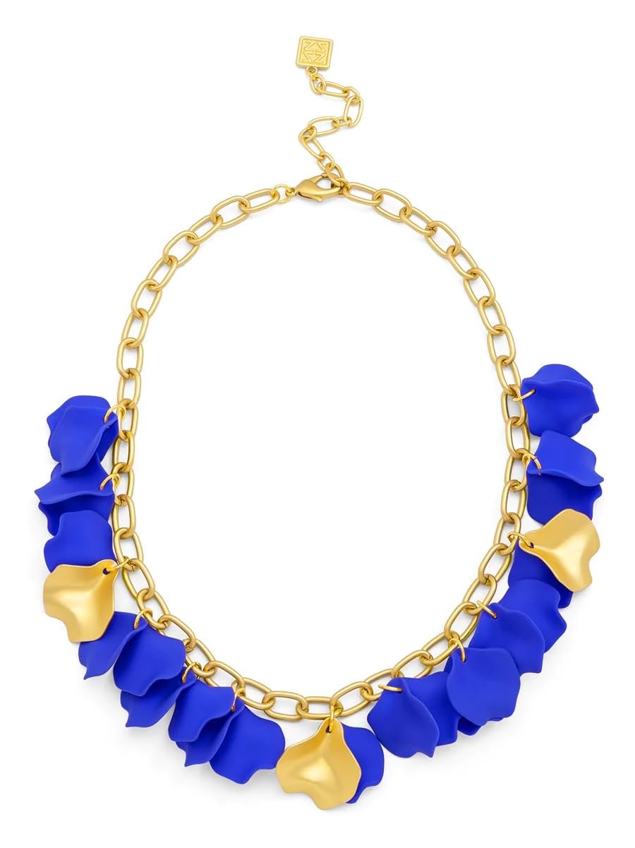 ZENZII Resin Flower Layered Rose Petal Collar Statement Necklace with Gold Chain for Women
