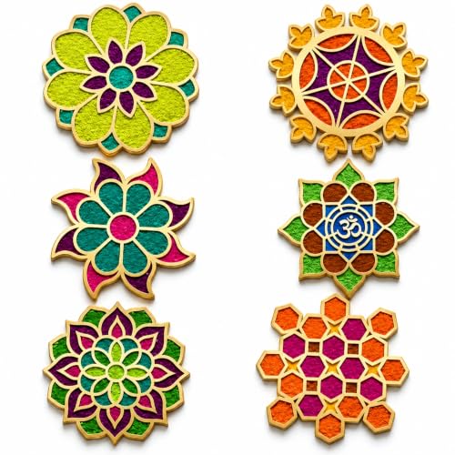 TOTA Rangoli Colour Stencils Set of 6 4x4 Inch MDF Reusable Mats