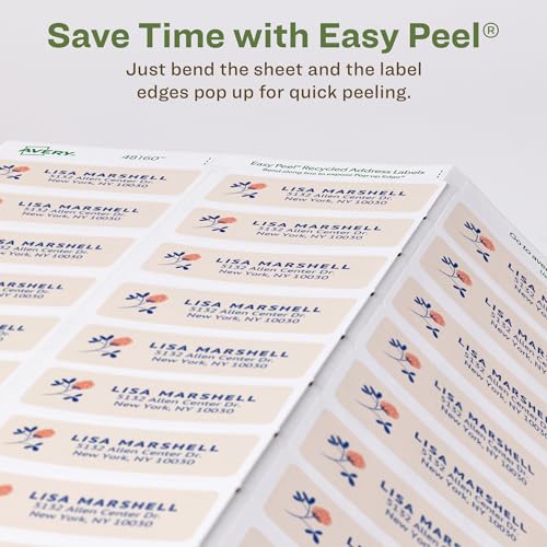 Image of Avery EcoFriendly Recycled Address Labels, 1 inch x 2-5 /8 inch, White, Permanent Label Adhesive, 750 Printable Labels (48160) (Pack of 5)