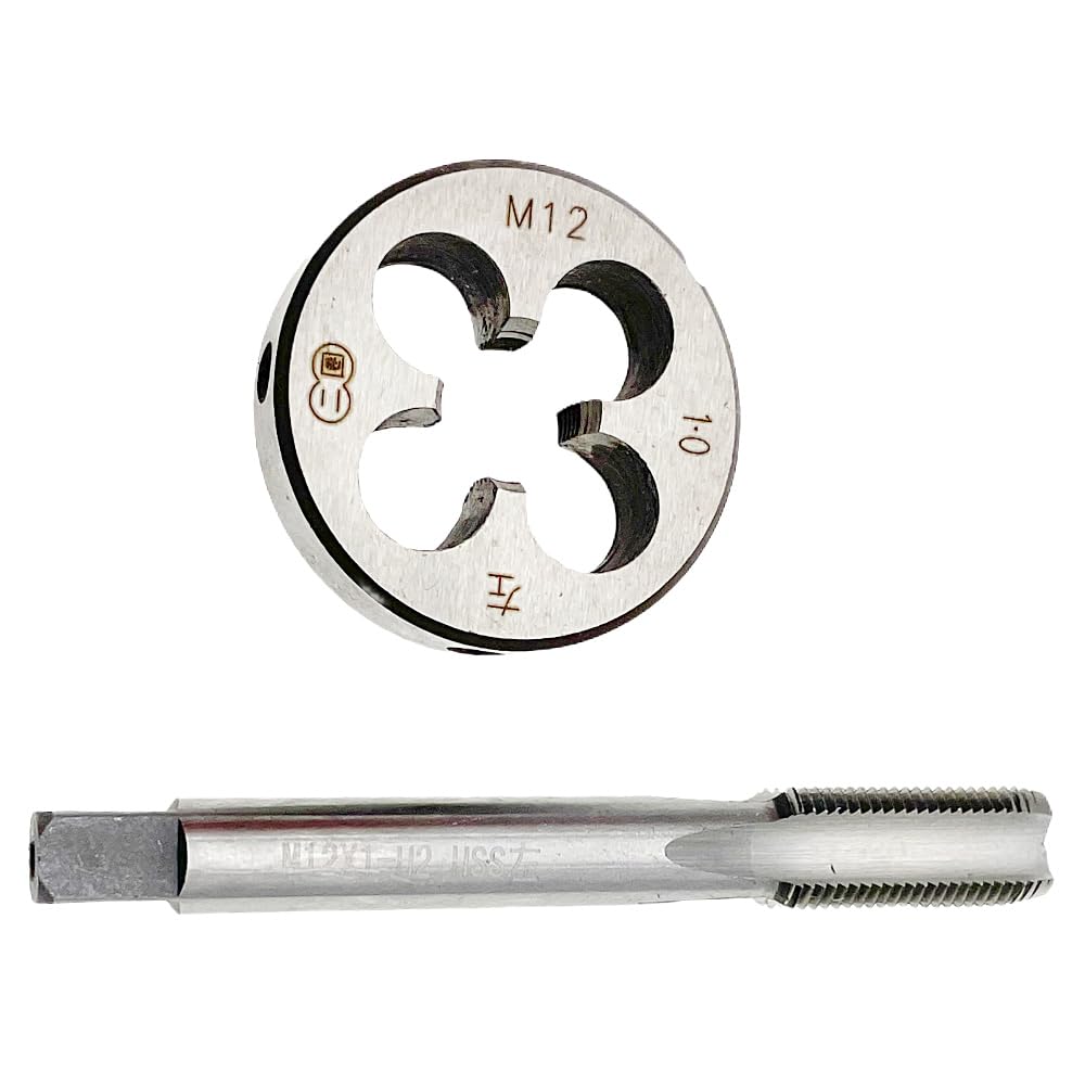 M12 x 1 Tap Die Set LH Left Hand M12x1 Tap & Die Threading Milling Straight Fluted Machine, M12x1 Thread Tap Set Round Die Left Hand M12 x 1 Tap and Die LH