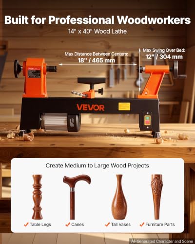 Image of VEVOR Wood Lathe 3 /4 HP 12 inch x 18 inch Benchtop Wood Lathe Machine 5 Speeds, 780 /1320 /1920 /2640 /3840 RPM, with Tool Rest, Wrenches, Faceplate, Heavy Duty, for Beginner Professional Woodworking, Woodturning