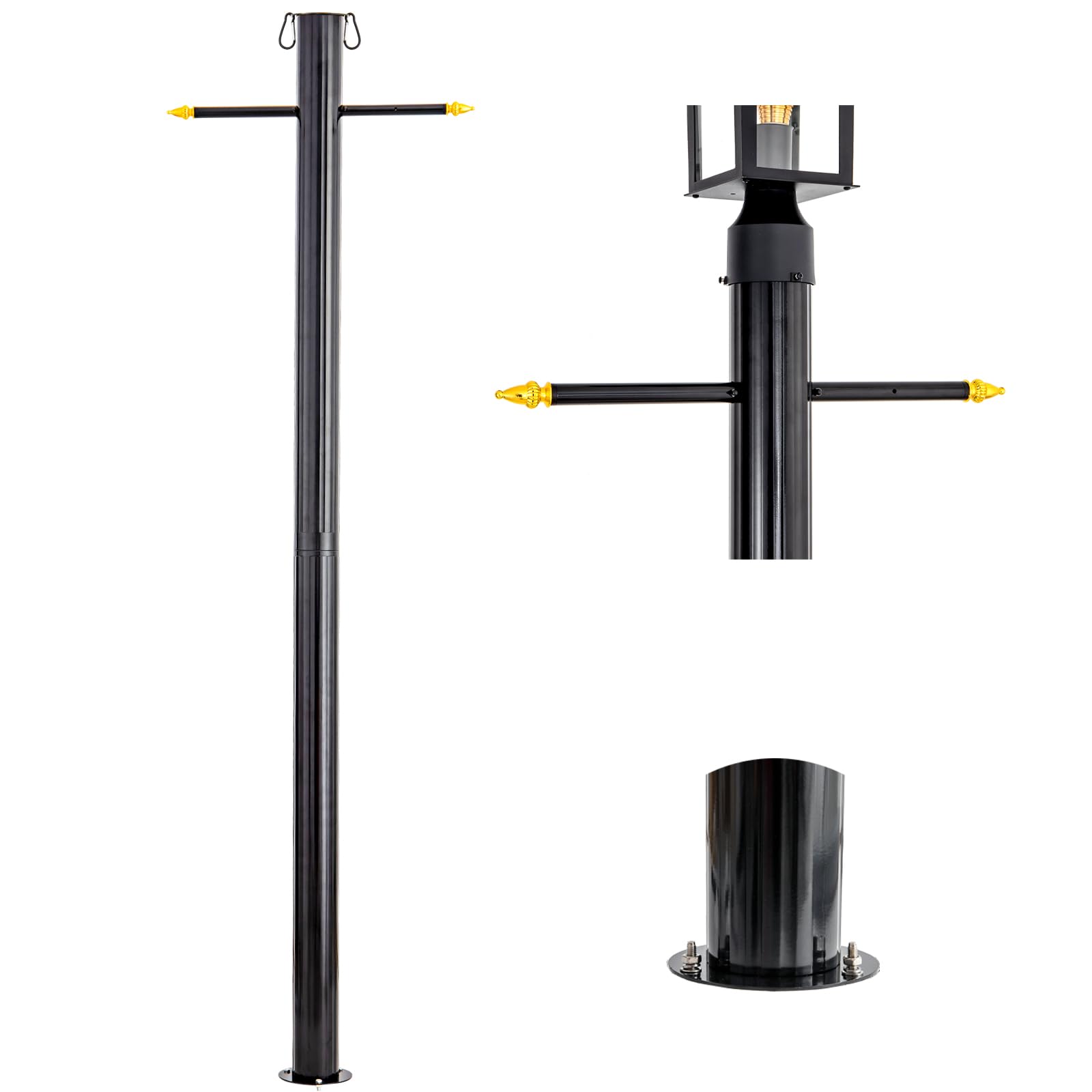 Outdoor Lamp Post with Cross Arm,Aluminum Light Poles for Outside Dtring Lights,Metal Posts with String Lights Mounted on Brick Wall, Concrete Wall and Wood Top Rail(Black)