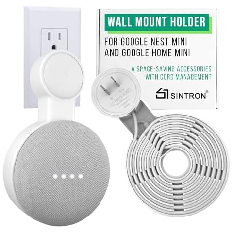 Sintron Outlet Wall Mount Holder for Google Nest Mini and Google Home Mini, A Space-Saving Accessories with Cord Management for Google Smart Speakers 1st Gen. and 2nd Gen., No Messy Wires or Screws. Cover