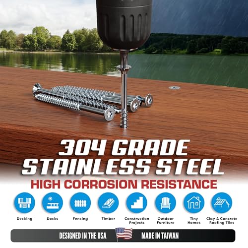 Image of #10 x 3 1 /2 Inch Stainless Steel Deck Screws | 305 Grade (100 Pack) | Flat Head T25 Star Torx Drive | Stainless Steel Screws by Eagle Claw Fasteners | Corrosion & Rust Resistant (Includes Driver Bit)