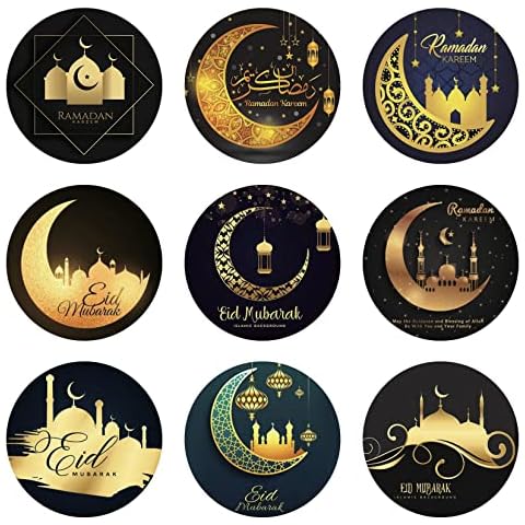 90 Pcs Black Gold Ramadan Sticker Kit Ramadan Black Gold Round Sticker Ramadan Party Festival Supplies Favors Cover