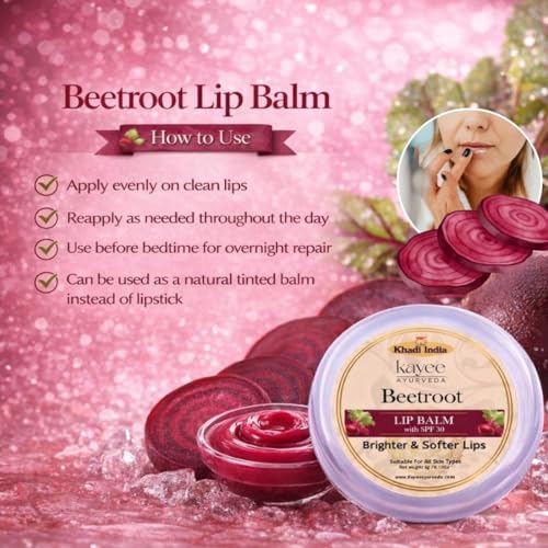 Image of Khadi Natural Lip Balm for Men and Women | Deep Conditioning Lip Treatment with Shea Butter & Almond Oil | Prevents Dryness and Keeps Lips Soft All Day (Beetroot)