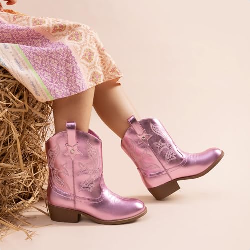 DREAM PAIRS Girls Cowgirl Boots Cowboy Boots with Low Heel Western Embroidered Fashion Mid Calf Shoes for Toddler/Little Kid/Big Kid2