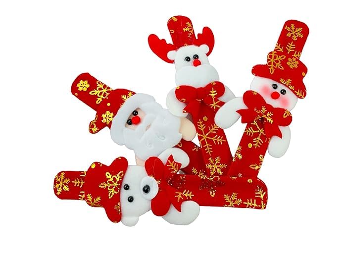 ILEARNNGROW LED Christmas Slap Bracelets for Kids | Pack of 2 Flashing Santa and Snowman Wristbands with Lights | Fun Holiday Party Favor | Xmas Gift and Stocking Stuffer for Boys and Girls