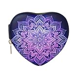 Sevdomey Joyero de piel sintética con diseño de corazón de mandala para mujeres y niñas, con forro de terciopelo, estuche portátil de almacenamiento de joyas para anillos, aretes, collares, pulseras
