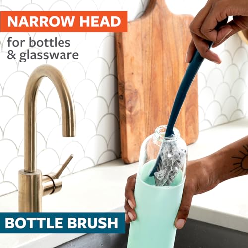 Image of Full Circle Clean Ocean, Variety Dish Brush Pack - Dish Brush, Bottle Brush, and Heavy-Duty Scrub Brush - Sustainably Made 100% from Recycled Ghost Fishing Nets, Safe for Cast Iron & Nonstick