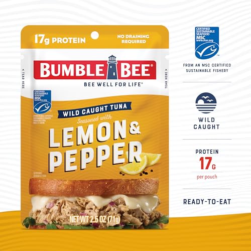 Bumble Bee Lemon & Pepper Seasoned Tuna, 2.5 Ounce Pouch 12 Count by Bumble Bee