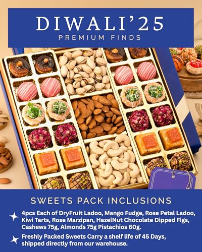Image of HyperFoods Diwali Gifts for Family and Friends With DryFruit 24 Pcs Assorted Sweets Gift Diwali Gifts Sweets Gift Dry Fruit Box Cashews Almonds Pistachios Dry Fruits Gift Pack Dryfruits Combo Pack