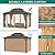 OUTLANE 10'x12' Hardtop Gazebo, Outdoor Polycarbonate Double Roof Canopy, Aluminum Frame Permanent Pavilion with Curtains and Netting, Sunshade for Garden, Patio, Lawns (Brown)